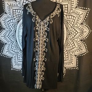 Araza embroidery tunic black with tie 3x